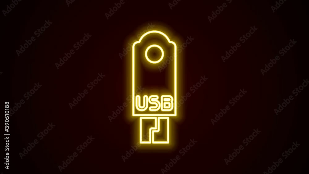 Glowing neon line USB flash drive icon isolated on black background. 4K Video motion graphic animation Glowing neon line USB flash drive icon isolated on black background. 4K Video motion graphic animation