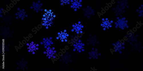 Dark pink, blue vector pattern with coronavirus elements.
