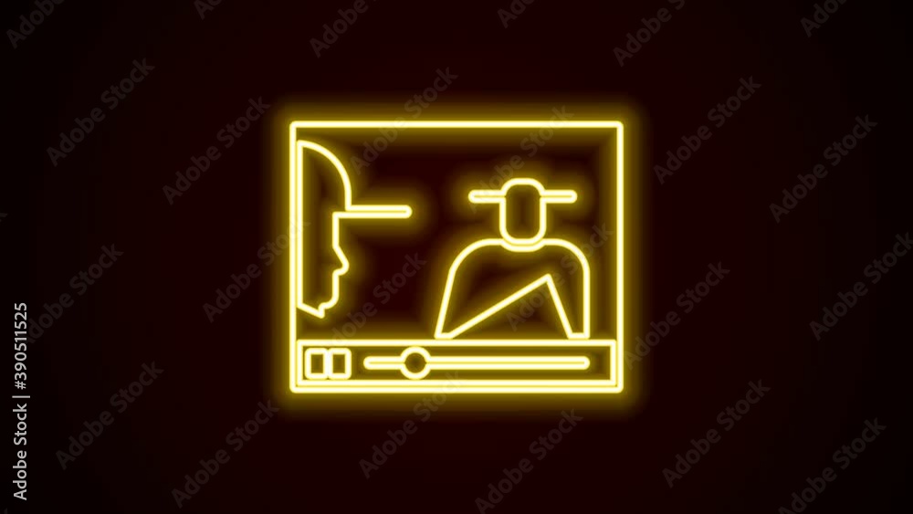 Glowing neon line Online play video icon isolated on black background. Film strip with play sign. 4K Video motion graphic animation Glowing neon line Online play video icon isolated on black background. Film strip with play sign. 4K Video motion graphic animation