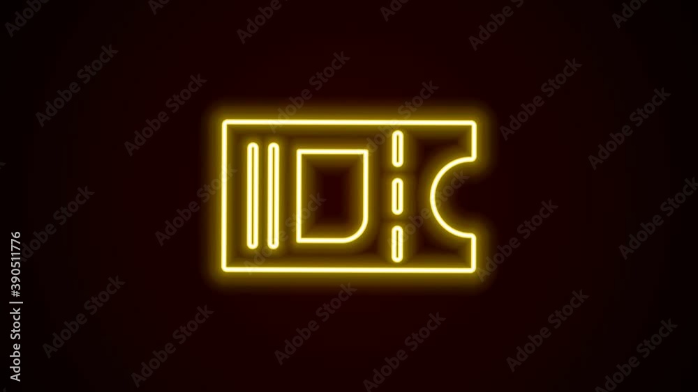 Glowing neon line Cinema ticket icon isolated on black background. 4K Video motion graphic animation Glowing neon line Cinema ticket icon isolated on black background. 4K Video motion graphic animation