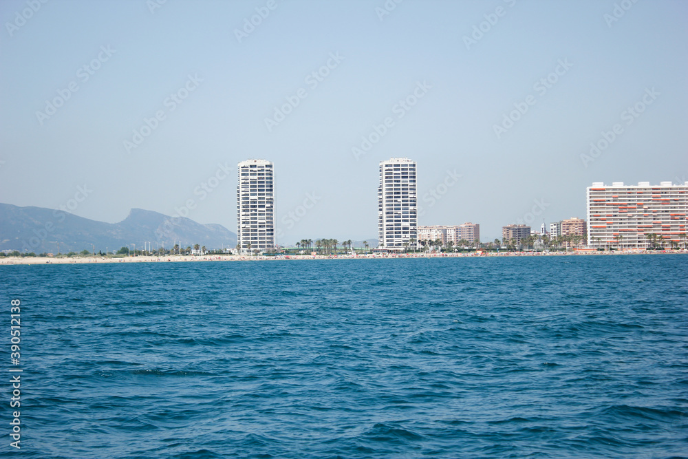 Panoramic view from the sea, of the holiday town of Cullera in Valencia, southern Spain. Panoramic view from the sea, of the holiday town of Cullera in Valencia, southern Spain.