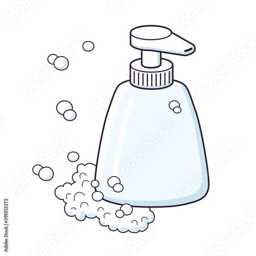 White liquid soap or shampoo bottle with foam isolated