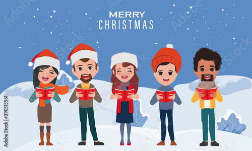Peoples Christmas Caroling singing song. 