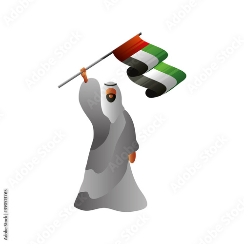 UAE National day, arabian man with flag in pole
