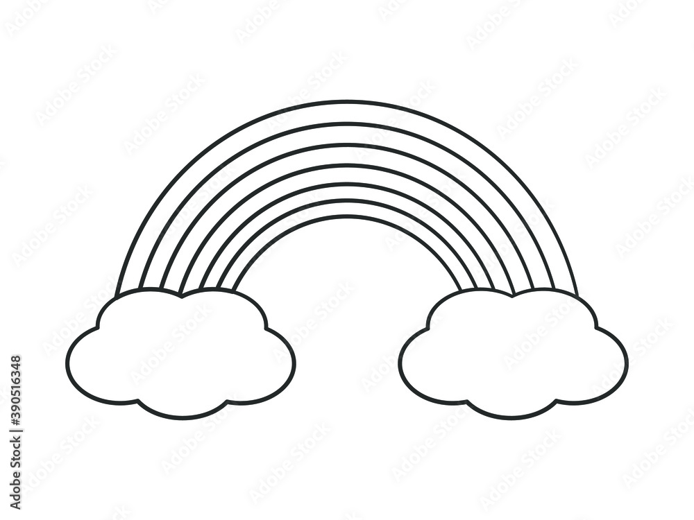 Rainbow with clouds outline black and white cartoon illustration ...