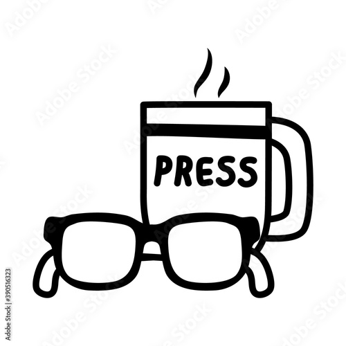 glasses and press coffee mug, silhouette style