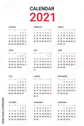 Simple 2021 Calendar Design on White Background