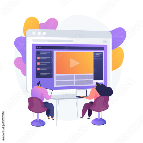 Online courses. Colorful cartoon characters watching video tutorial, business seminar. Elearning, webinar, online learning. Remote studying. Vector isolated concept metaphor illustration