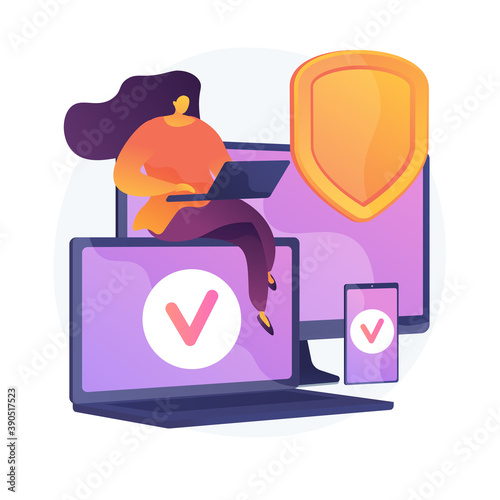 Electronic insurance hardware. Digital insurers website, responsive web design, malware protection software. Gadgets security assurance. Vector isolated concept metaphor illustration