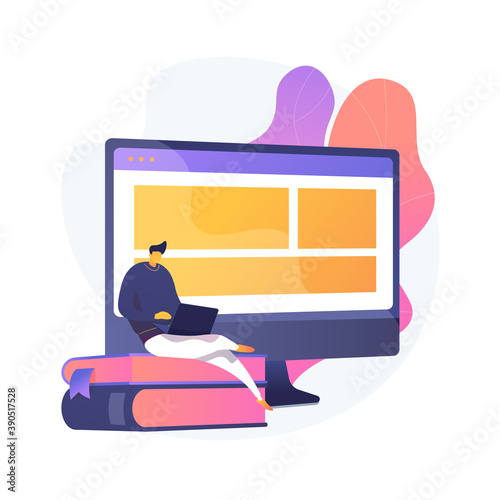 Web developers courses. Computer programming, web design, script and coding study. Computer science student learning interface structure components. Vector isolated concept metaphor illustration