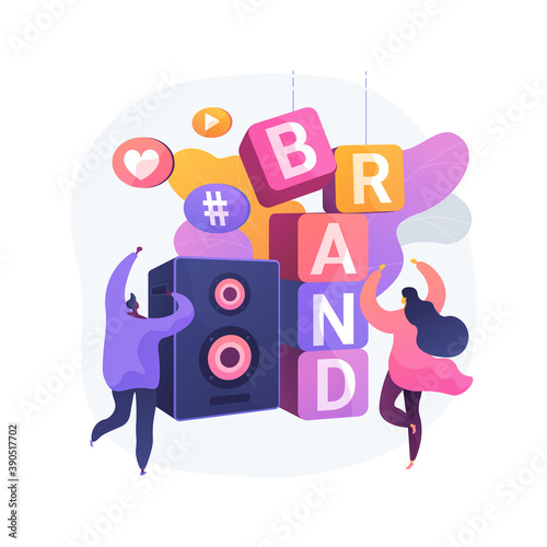 Brand event abstract concept vector illustration. Event management, sponsored organization, brand presence, marketing booth, event-specific landing page, display advertising abstract metaphor.