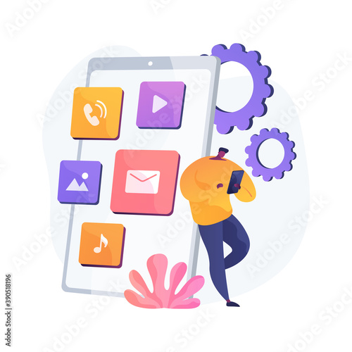 Native mobile app abstract concept vector illustration. Smartphone application, programming language, operating system, online store, marketplace, web browser, software abstract metaphor.