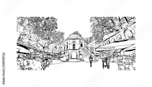 Building view with landmark of Bursa is a large city in northwest Turkey. Hand drawn sketch illustration in vector.     