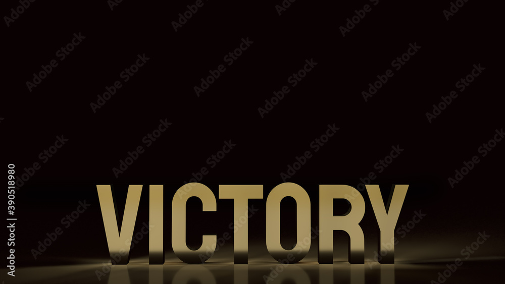Obraz premium The victory text gold surface in black background 3d rendering.