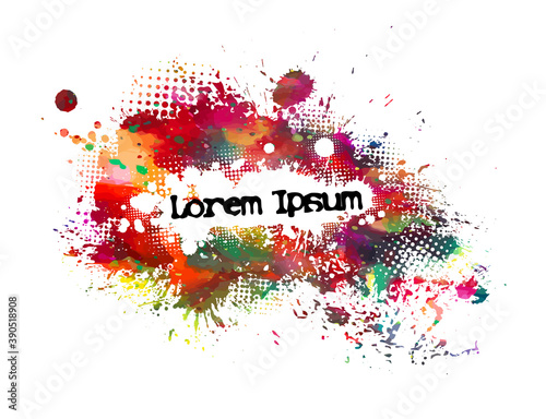 Multi color blots background. Grunge texture stroke line. Art ink dirty design. Border for artistic shape, paintbrush element. Frame for text. Mixed media. Vector illustration