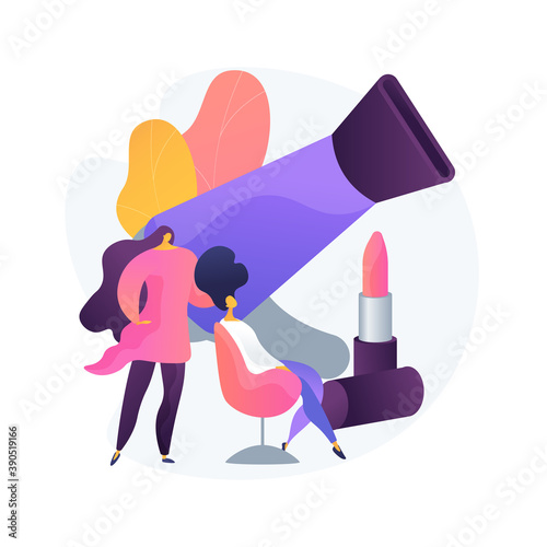Beauty salon services. Professional makeup, stylish haircut, luxury cosmetics. Hairdresser making female hairdo. Client enjoying hairsalon procedures. Vector isolated concept metaphor illustration