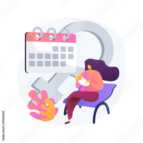 Maternity leave abstract concept vector illustration. Pregnant woman, expecting a baby, happy mother, working mom, home office, care for children, baby carriage, family walk abstract metaphor.