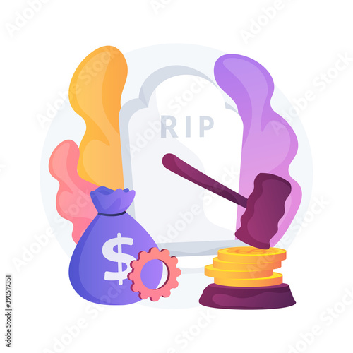 Death grant abstract concept vector illustration. Bereavement grant benefit, government payment, death insurance, wife husband spouse died, evil intent, car accident, emergency abstract metaphor.