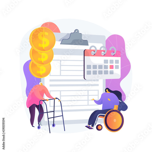 Social-security benefit abstract concept vector illustration. Social security protection, application form, benefit calculator, retirement insurance, disability income, agent abstract metaphor.