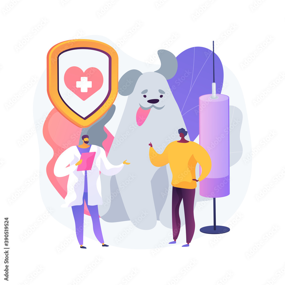 Rabies and your pet abstract concept vector illustration. Dogs rabies, home animals vaccination, pets disease prevention program, puppy vaccine protection, veterinary service abstract metaphor. Rabies and your pet abstract concept vector illustration. Dogs rabies, home animals vaccination, pets disease prevention program, puppy vaccine protection, veterinary service abstract metaphor.