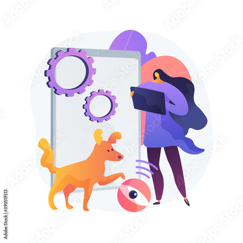 Robotic pet sitters abstract concept vector illustration. Pet sitter robot, interactive entertainment, keep an eye on, home animal care robotic solution, smart control service abstract metaphor.