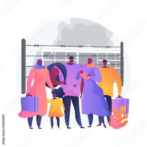 Community migration abstract concept vector illustration. Migrant communities, travelling by car plane train, diaspora, moving to abroad, refugee group, crowd of people abstract metaphor.