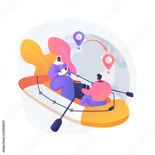 Family migration abstract concept vector illustration. Migration of families, movement abroad, refugee group, relocation, travel with kids, sponsopship, immigration program abstract metaphor.
