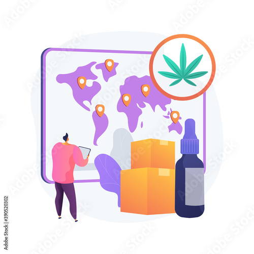 Distribution of hemp products abstract concept vector illustration. Retail cannabis business, marijuana sales market, order online, hemp extract, food supplement, wholesale abstract metaphor.