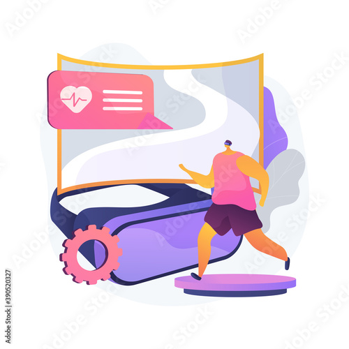 VR fitness gym abstract concept vector illustration. Virtual reality training system, new fitness technology, enjoy your workout, new way to get fit, full immersion experience abstract metaphor.