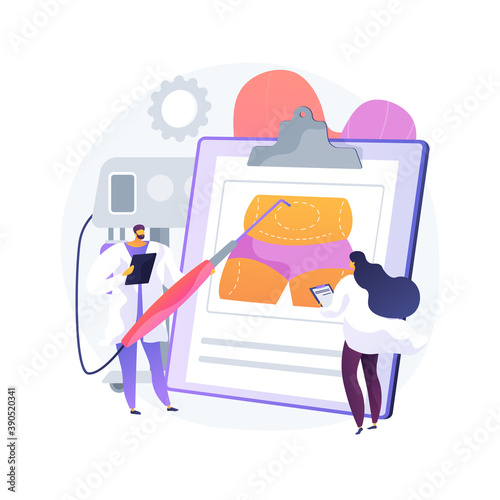 Liposuction abstract concept vector illustration. lipo procedure, vacuum out fat removal plastic surgery, body contouring, beauty standard, weight loss, liposuction alternatives abstract metaphor.