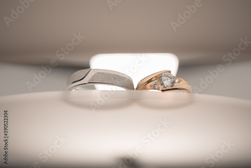 wedding rings on the table