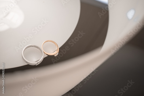 ring with diamonds on brown background macro photography