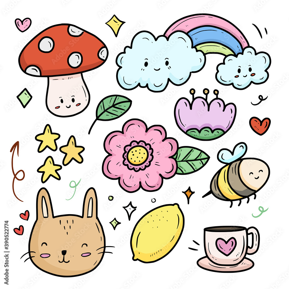 Nature flower and cloud cartoon collection set sticker vector Nature flower and cloud cartoon collection set sticker vector