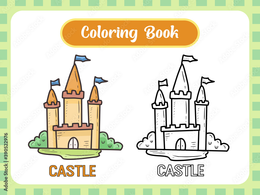 Castle coloring book page for kids vector