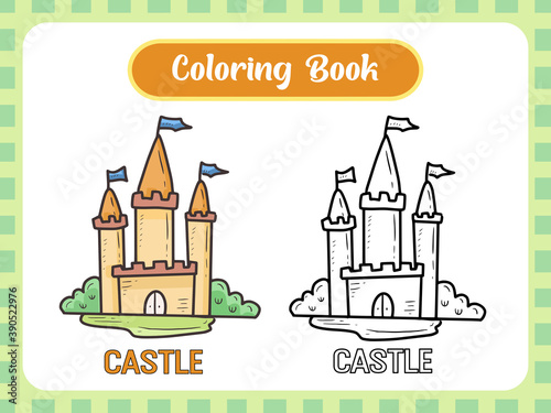 Castle coloring book page for kids vector
