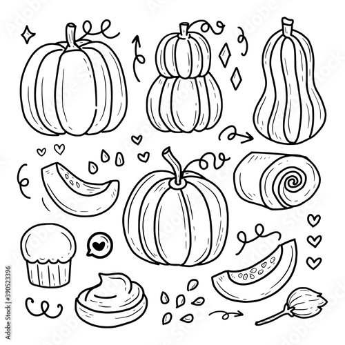 Pumpkin halloween hand drawing doodle set collection