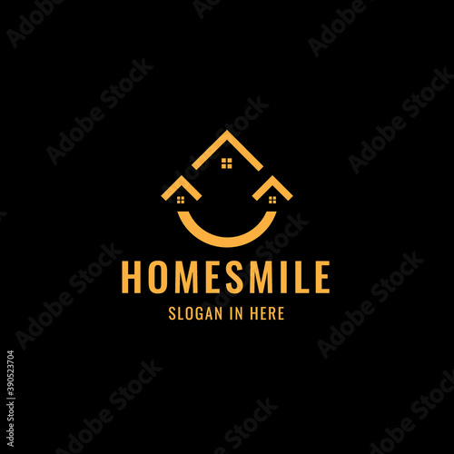 house and smile shaped logo icon design illustration