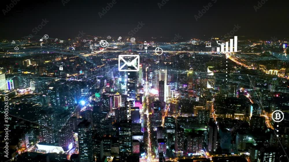Modern city with wireless network connection concept Modern city with wireless network connection concept
