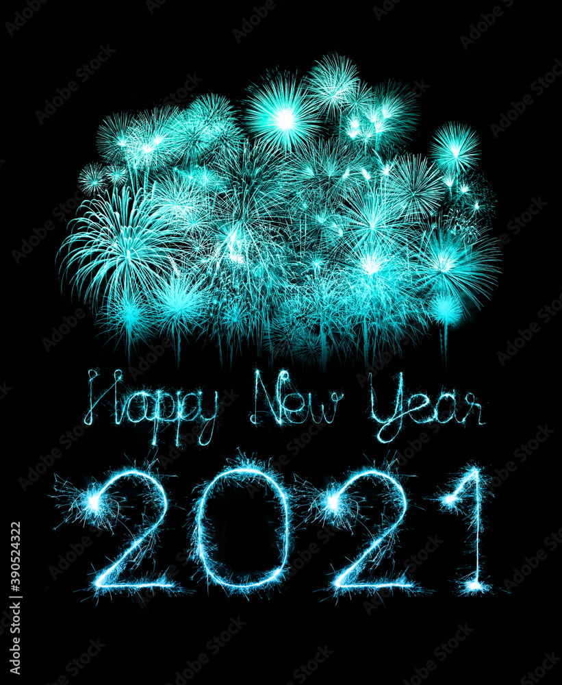 Obraz premium 2021 happy new year fireworks written sparklers at night