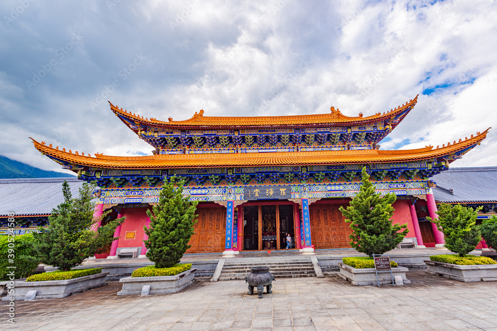 Chongsheng Temple under the blue sky and white clouds in Dali, Yunnan, China