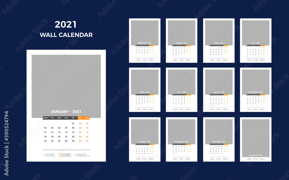 Wall Calendar 2021.Creative calendar With Vector Stock Vector Adobe Stock