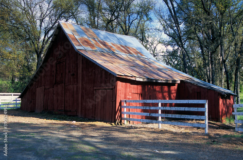 Old red barn in spring, Oakhurst, CA