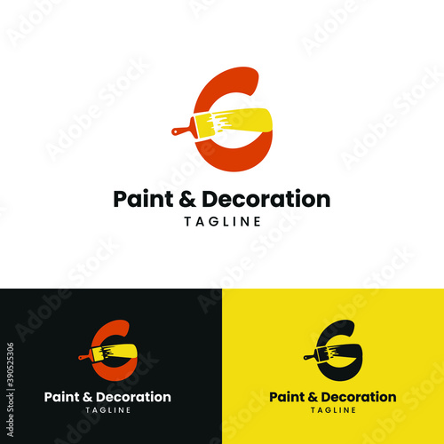 Letter G Initial with paint brush icon for paint and decoration business logo concept vector template
