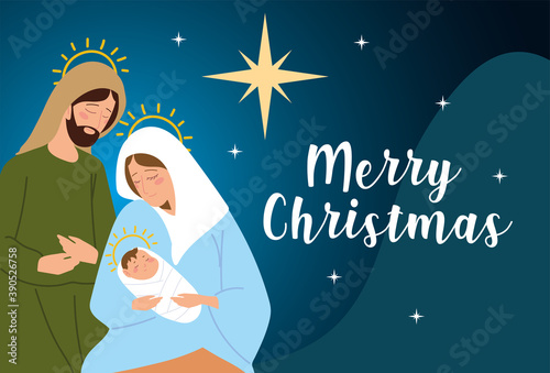 nativity, mary carrying baby jesus and joseph, greeting card manger
