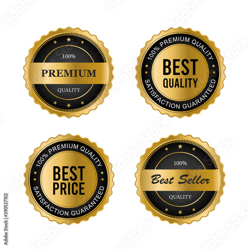 Luxury gold badges and labels premium quality product. vector illustration
