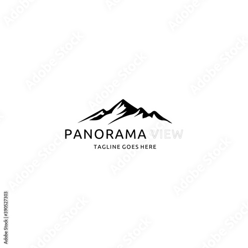 Minimalist Landscape Hills, Mountain Peaks River Creek Simple Logo Design Vector