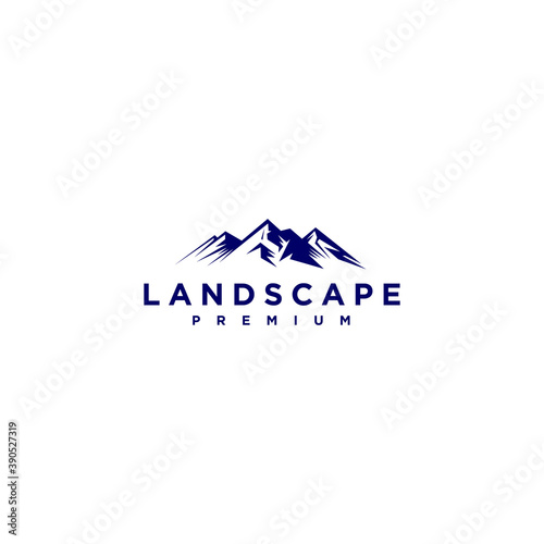 Minimalist Landscape Hills, Mountain Peaks River Creek Simple Logo Design Vector