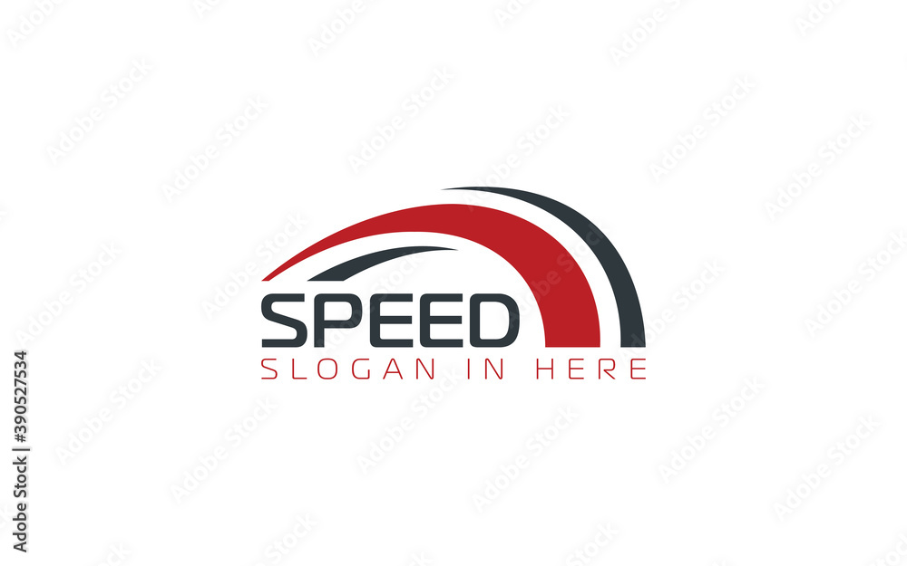 Automotive logos with curved shapes from the speedometer symbol in red color