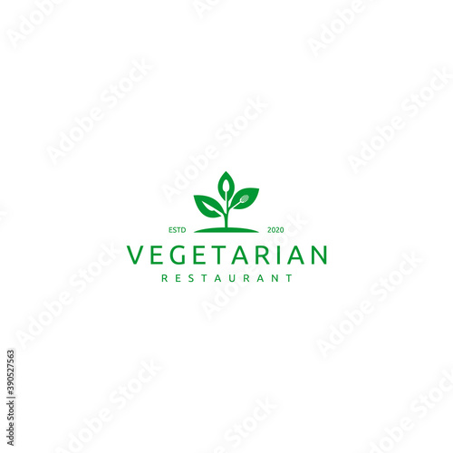 Luxury Fresh Vegetable Leaf with Spoon Fork Knife for Vegan Restaurant Bar Bistro Vintage Retro Logo Design Vector