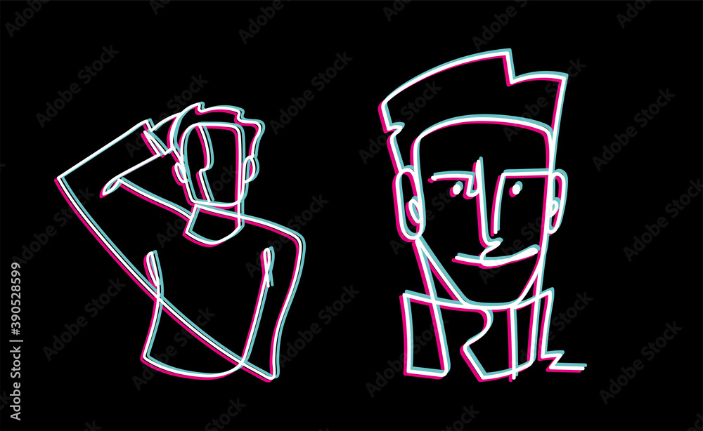 man face and portrait continuous line, isolated design black background man face and portrait continuous line, isolated design black background